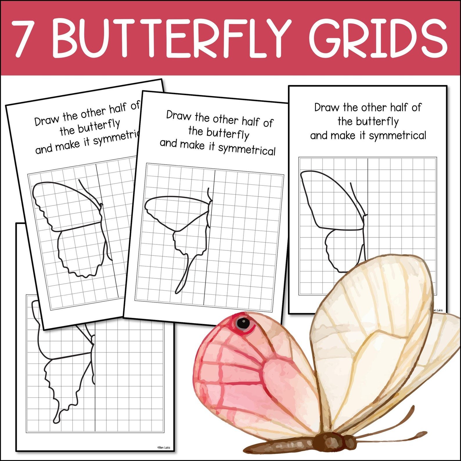 Symmetry Drawing of Butterflies, Art and Math Worksheets, Butterfly ...