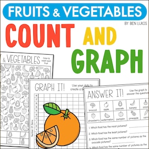 Fruit & Vegetables Math Worksheets - Tally Marks, Bar Graph, Interpreting Data, Healthy Eating Math Activities for Kids
