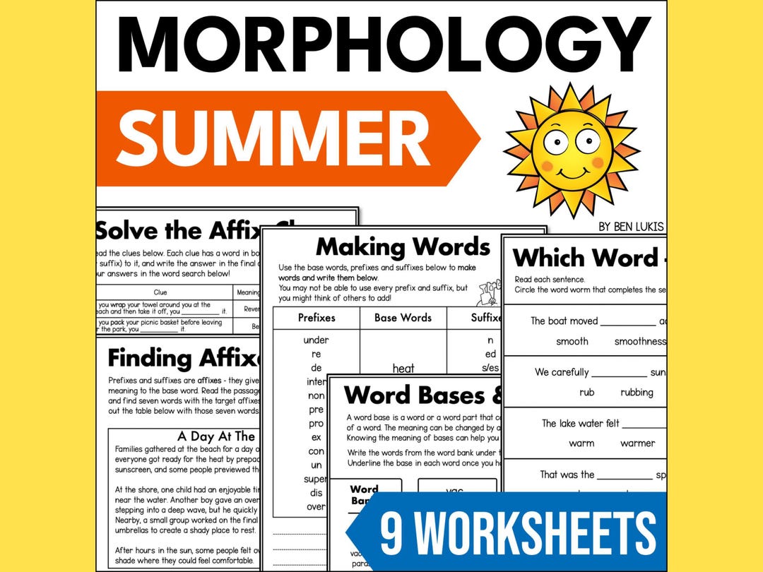 Summer Theme Morphology Worksheets, Prefixes Suffixes Word Roots ...