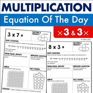 3 Times Table Multiplication Worksheets, Multiply By 3 Math Daily Practice Printable PDF Workbook, 2nd 3rd Grade Multiplication Practice
