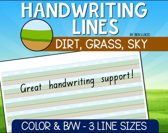 Handwriting Lined Pages, Printable Writing Lines, Lined Paper For Writing Practice, Homeschool Printable PDF Ground Dirt Grass Sky Letters