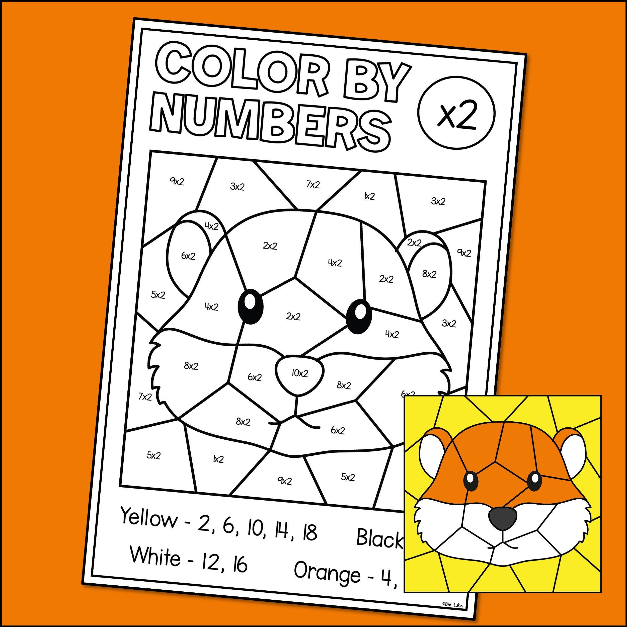 Multiplication Color by Number Worksheets, Times Tables 2-10 (printable