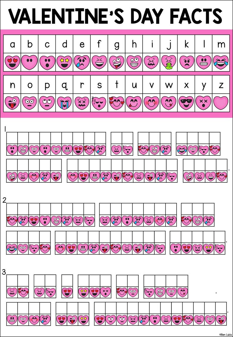 valentine's day worksheet with hearts and faces