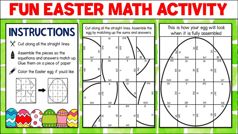 Easter Multiplication by 2, 3, 5, and 10, Printable PDF Easter Math, Easter Egg Multiplication Facts Puzzle, Times Table Practice Game zdjęcie 4