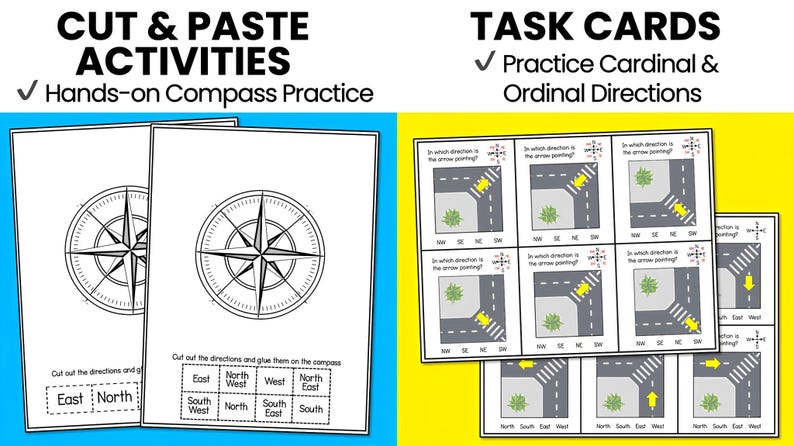 Cardinal & Ordinal Directions Activities | Compass Rose Worksheets and ...