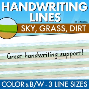 Handwriting Lined Pages, Sky Grass Dirt Printable Writing Lines, Lined Paper For Writing Practice, School Homeschool Printable PDF Letters