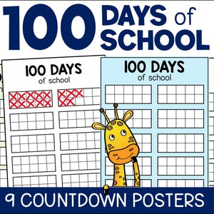 100 Days Of School Countdown Posters, 100th Day Of School Math Counting & Place Value Posters For Home or School, PDF Printable Resource