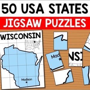 USA Karte Puzzles, US Bundesstaaten und Hauptstädte, druckbare PDF Puzzles, Geographie der Vereinigten Staaten von Amerika, Staaten Aktivitäten für Kinder