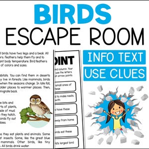Escape Room Game for Kids, Printable Bird Themed Puzzle Activity, Educational Family Fun, Home School Learning Resource, DIY Party Game