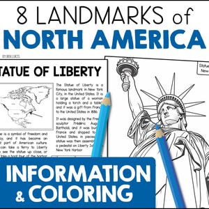 Bezienswaardigheden van Noord-Amerika, geografie, feiten, informatie en kleurplaten - VS, Canada, Mexico, enz. Natuurlijke en gebouwde kenmerken, afdrukbare pdf