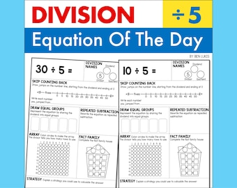 Division by 5 Worksheets, Equation of the Day (Printable PDF)