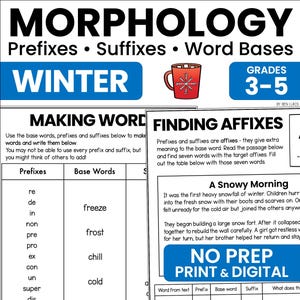 Winter Morphology Activities | Affix Practice & Root Word Review | 3rd 4th 5th Grade Reading Skills | Printable Grammar Workbook PDF