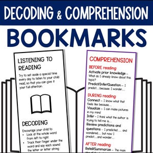 Marque-page pour enfants avec aisance de lecture, conseils de décodage et de compréhension, accessoires de livres pour la maison PDF imprimables, aide pour apprendre à lire