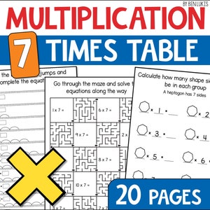 Multiplication Practice Worksheets for 7 Times Table, Printable ...
