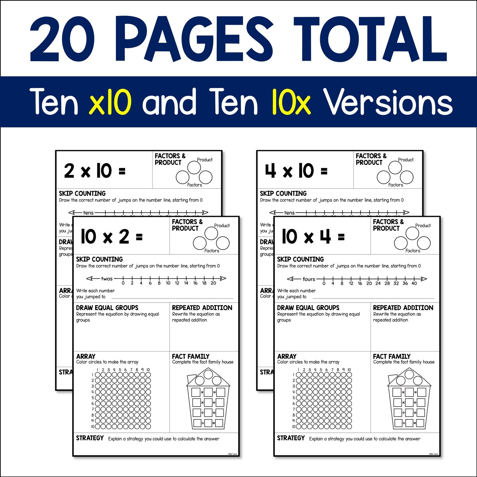 10 Times Table Multiplication Equation of the Day Practice Worksheets ...