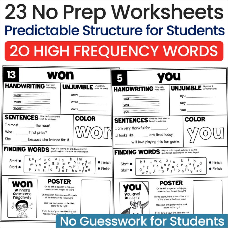Sight Word Spelling Worksheets | Tricky Words Practice | High Frequency ...
