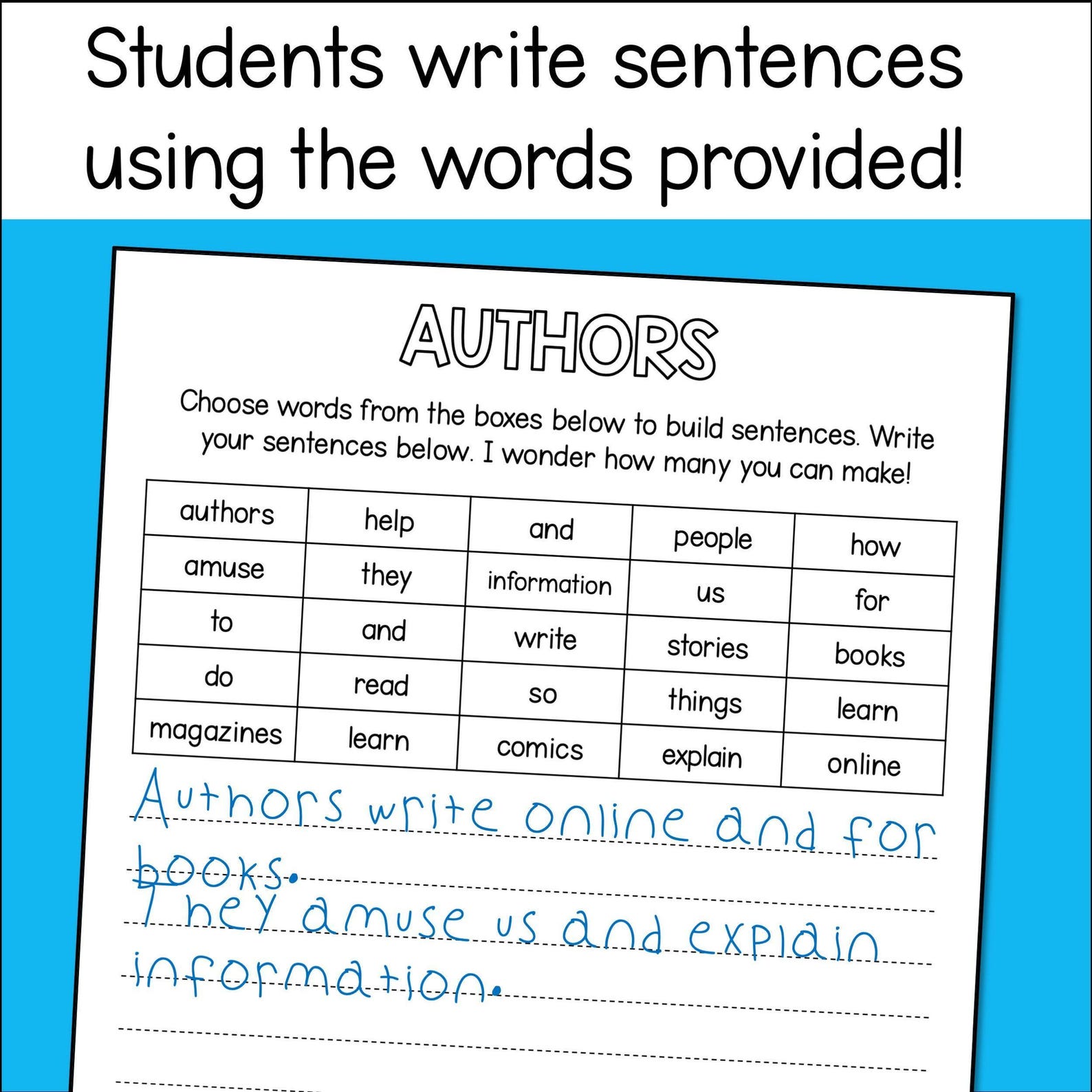 Homeschool Writing Practice, Community Worker Sentence Building ...