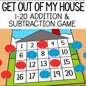 Addition & Subtraction to 20 Kids Math Game, Adding and Subtracting within 20 Math Fact Fluency Practice, Get Out Of My House Printable Game