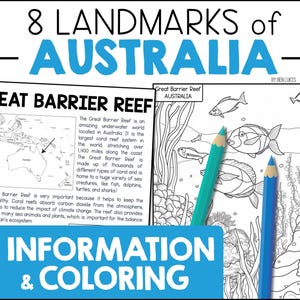 Bezienswaardigheden van Australië, continent Geografie Feiten Informatie en kleurplaten - Uluru, Sydney Opera House, Great Barrier Reef, pdf-download