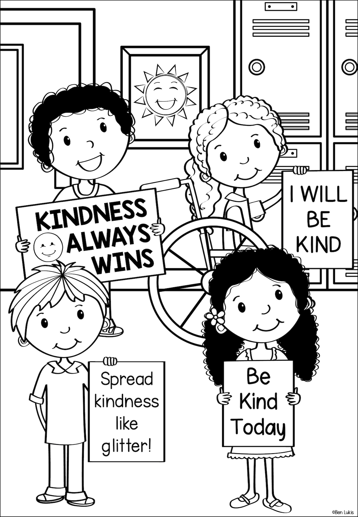 World Kindness Day Coloring Pages, Printable Kids Activity, Digital