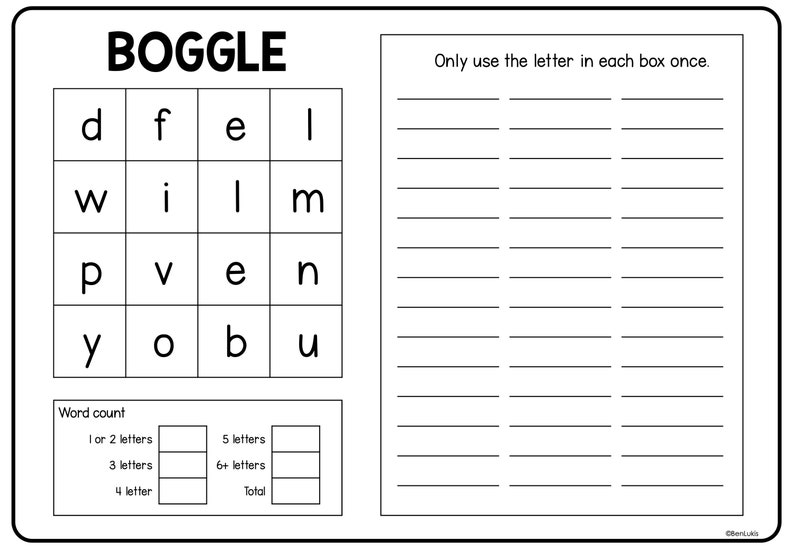 Boggle Word Game Printable Pages Printable Word Puzzle Pages - Etsy