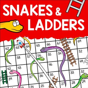 Printable Snakes and Ladders Board Game, Classic Family Fun for Kids at Home or School, Chutes and Ladders Printable PDF Digital Download