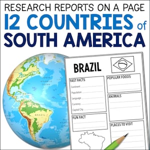 South America Country Research Templates for Kids, South American Continent Study, Homeschool Country Geography Reports, Printable PDF