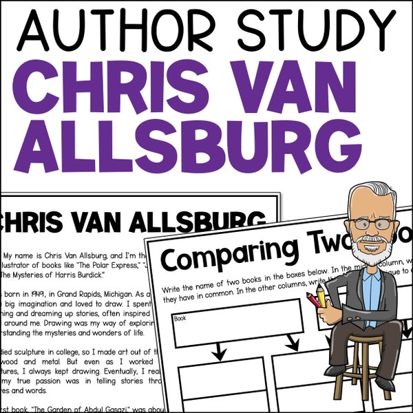 Chris Van Allsburg Author Study Worksheets, PDF Download, Book Club Resource, Children's Literature Activities, The Polar Express, Jumanji