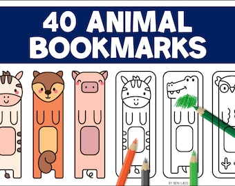 Marcapáginas de animales imprimibles para niños, actividad para colorear (descarga digital)