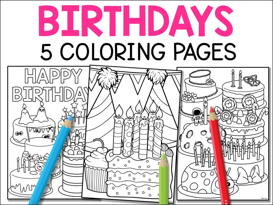 Kids Birthday Coloring Pages, Printable Party Activity, Digital ...