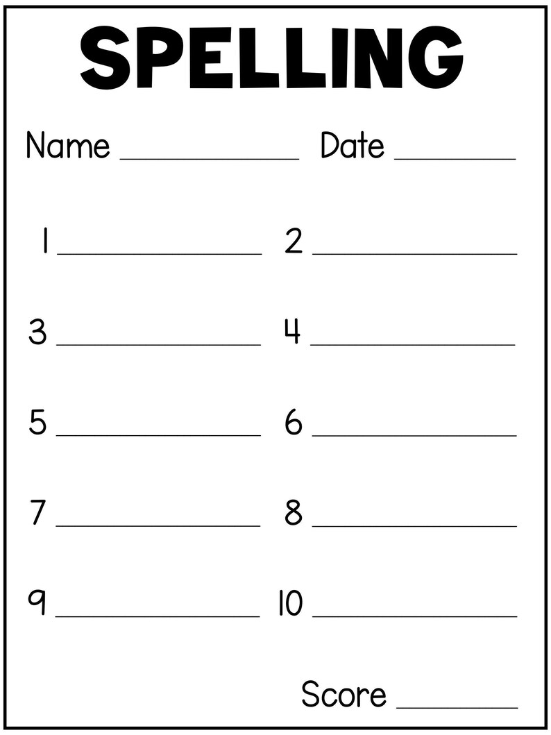 Spelling Test Templates for 5, 10, 15, 20 Words Blank Lined Spelling Spelling Test Templates for 5, 10, 15, 20 Words Blank Lined Spelling
