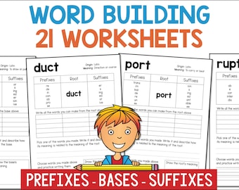 Making Words with Word Bases, Prefixes and Suffixes, Word Study Spelling Worksheets & Word Building with Morphemes, Printable PDF Worksheets