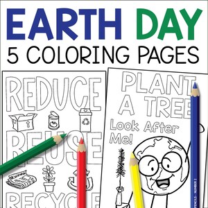 Earth Day Coloring Pages, Reduce Reuse Recycle, Plant A Tree, Fun Learning, Eco Friendly Educational Activity, Homeschool Printable Coloring