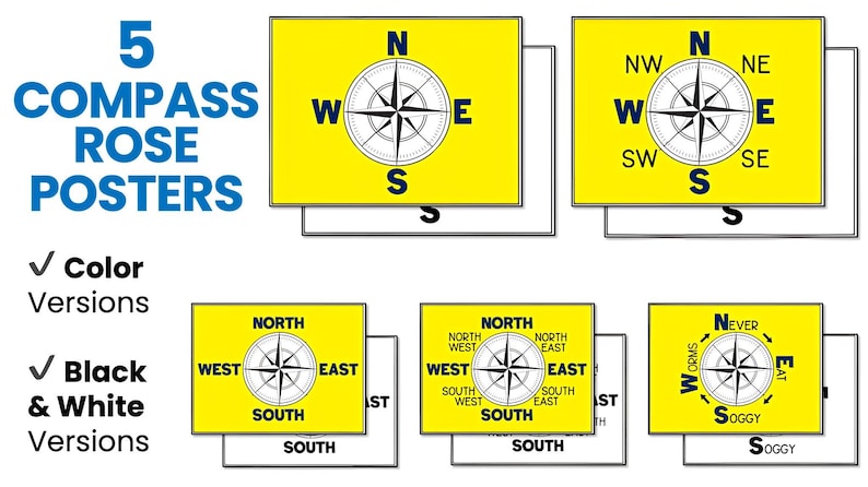 Cardinal & Ordinal Directions Activities | Compass Rose Worksheets and ...