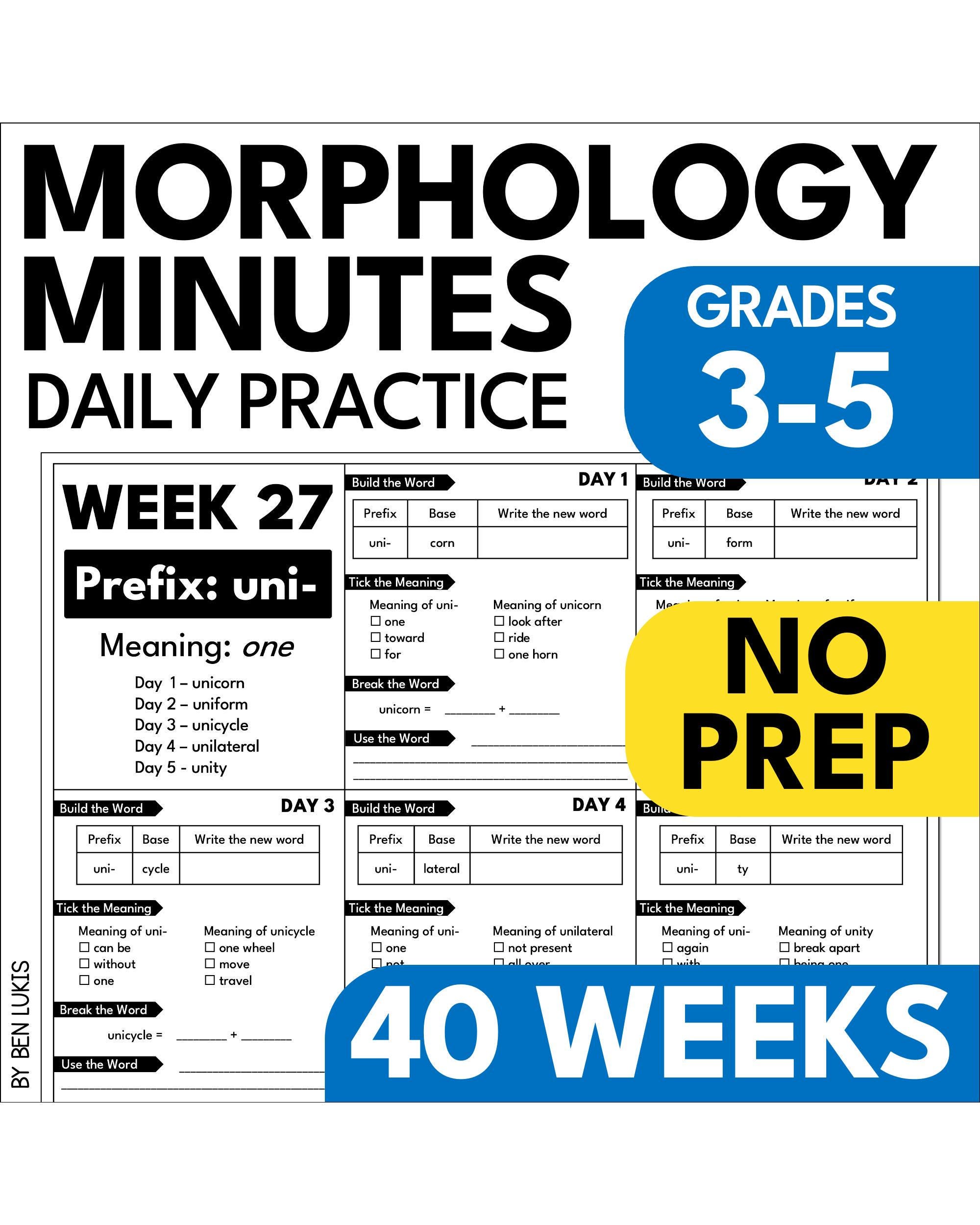3rd 4th 5th Grade Morphology Worksheets, Daily Prefix & Suffix Practice ...
