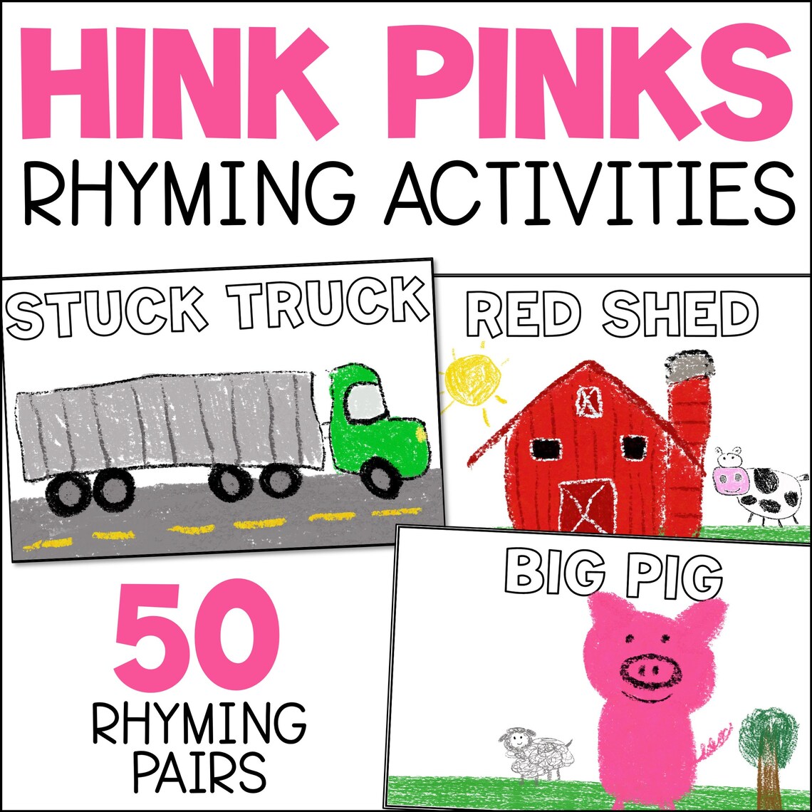 Rhyming Words Worksheets, Hink Pink Activities for Homeschool or School ...