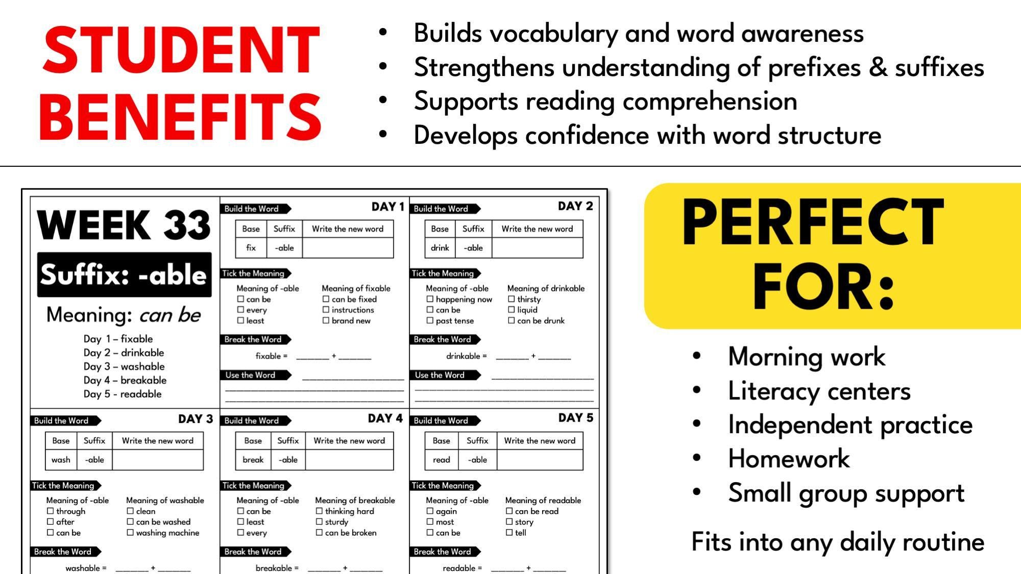 Daily Morphology Worksheets, 2nd 3rd Grade Prefix & Suffix Practice ...