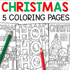Weihnachten Malseiten digitaler Download, Kinder Urlaub Aktivität, Weihnachten Färbung, Homeschool festlichen Spaß, 5 Blätter zum Ausmalen