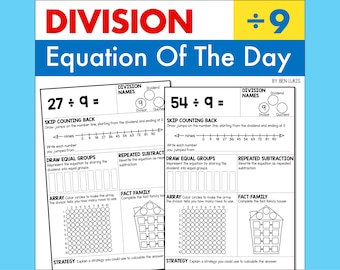 Division by 9 Worksheets, Equation of the Day (Printable PDF)