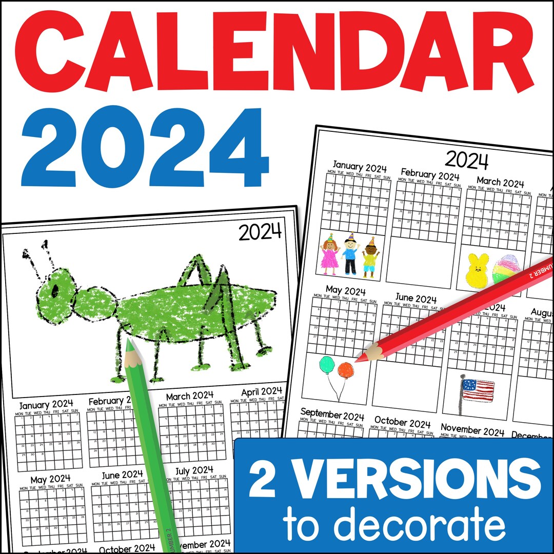 2024 Calendar Templates for Kids to Decorate End of Year Gift, Back to