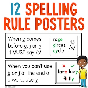 Spelling Rules Posters for Kids Learning & Writing, Spelling Practice with Phonics, Homeschool Spelling Posters, Printable Teacher Resources