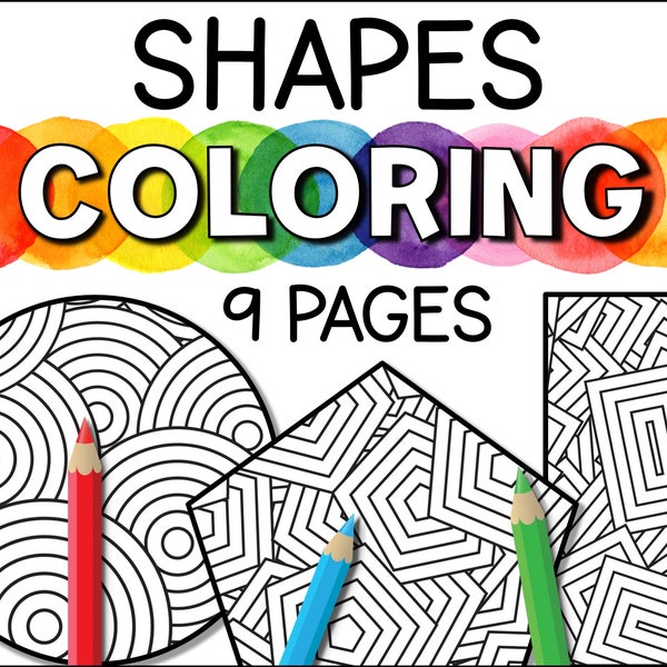 2D Shapes Printable Coloring Pages for Kids, Educational Shapes Activity, Instant Download PDF, Digital Geometry Coloring Book for Children