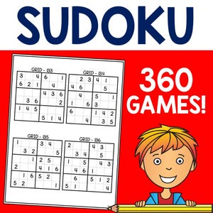 Sudoku Puzzle Game Book for Kids, Logic & Strategy Game, 360 Games, Brain Teaser Children Learning Activity, Printable PDF Digital Download