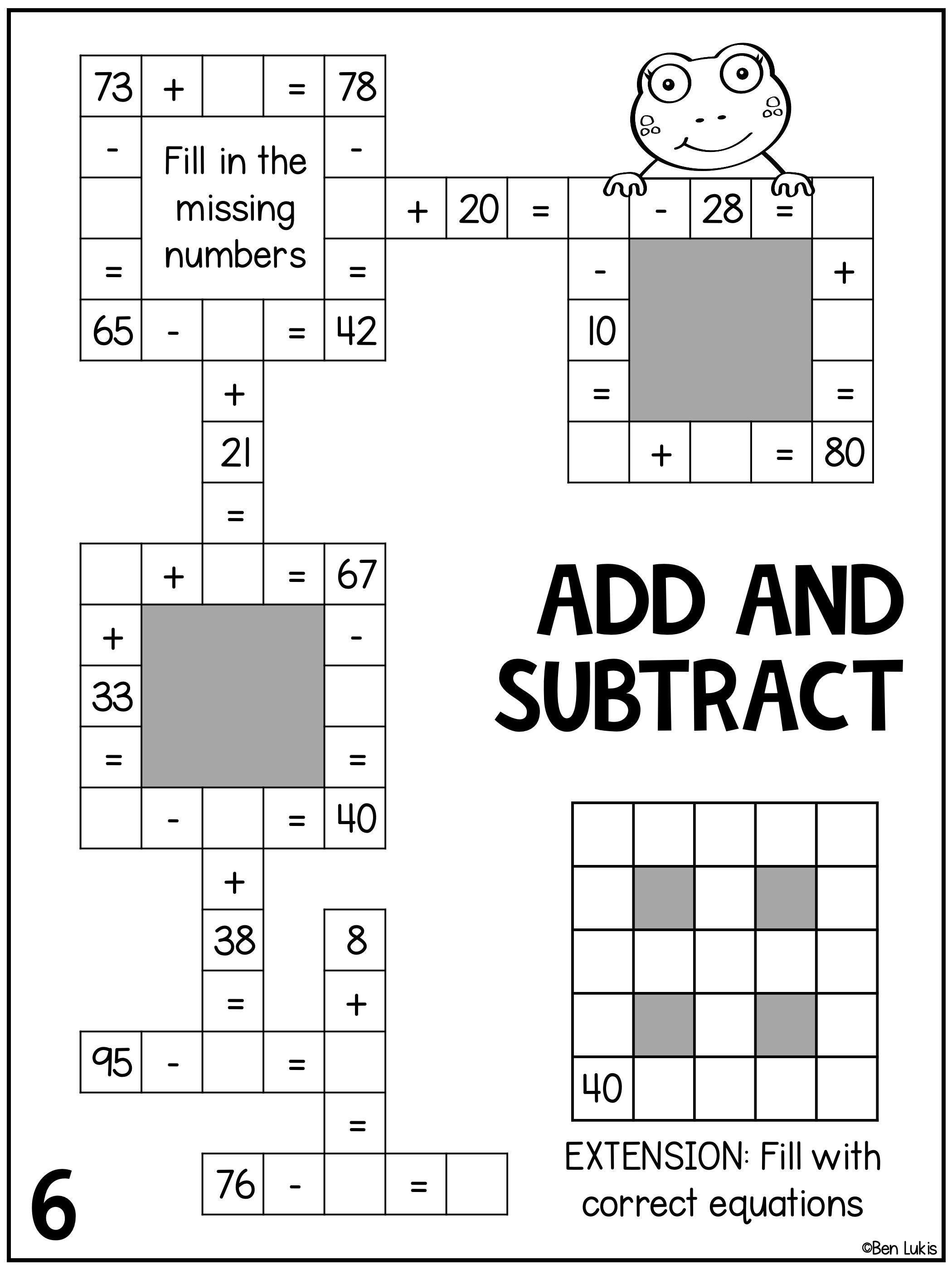 2 digit addition and subtraction math puzzles, math crosswords to ...