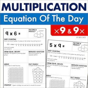 Hojas de trabajo de la tabla del 9, ecuación de multiplicación del día (PDF imprimible)