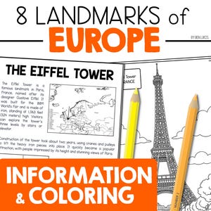 Europe Landmarks Coloring Pages, Geography Facts (Digital Download)