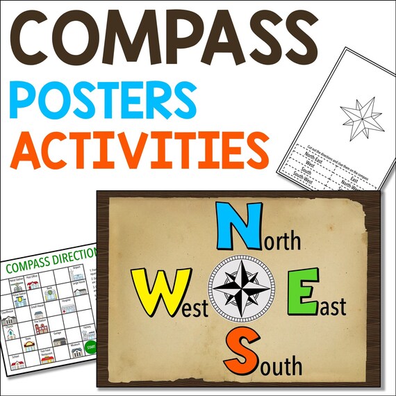 Compass Rose Directions Posters and Activities Ordinal and Etsy