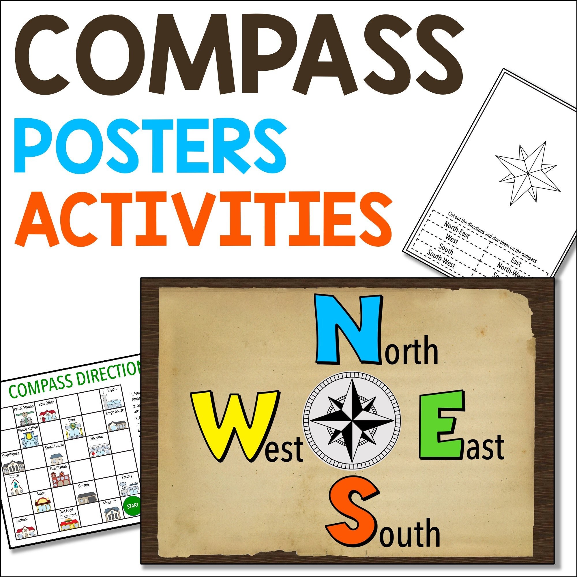 Compass Rose Educational Posters Math Taskcards and Etsy Canada