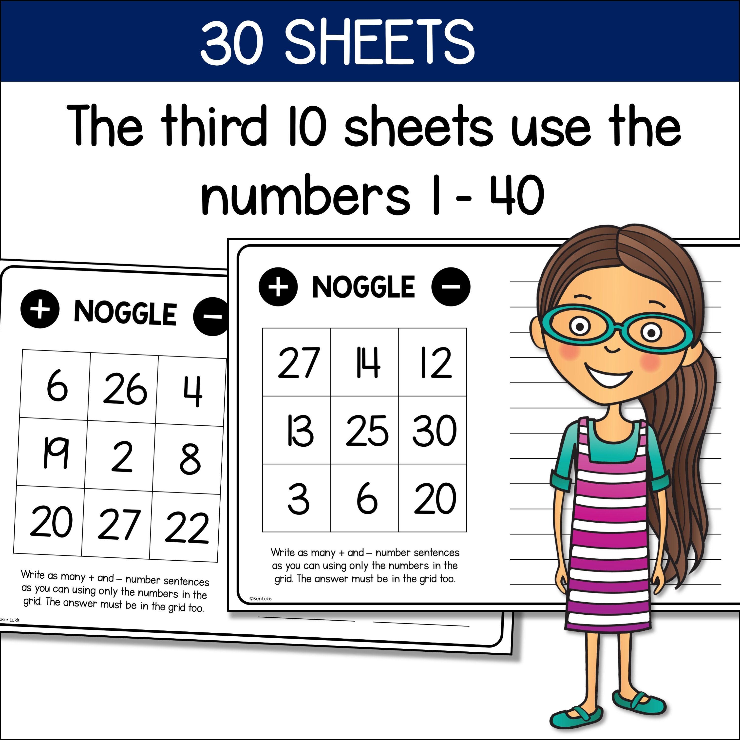Addition and Subtraction Math Game, Noggle - Math Boggle, Printable ...