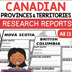 May include: Black and white printable worksheet for researching Canadian provinces and territories. The worksheet includes sections for fast facts, special events, natural features, and floral and other emblems. The worksheet also includes a black and white outline map of each province and territory.